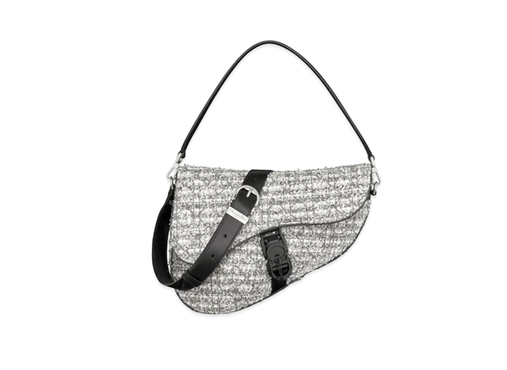 Dior Saddle Twin Bag Cannage Tweed "Silver"