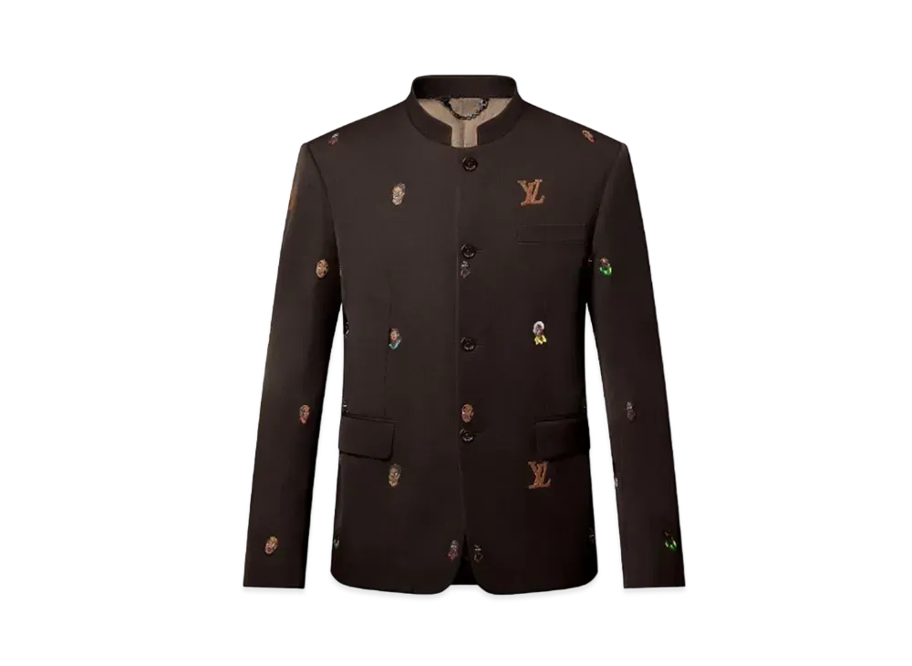 Louis Vuitton Embroidered Tailored Officer Collar Jacket "Brown"