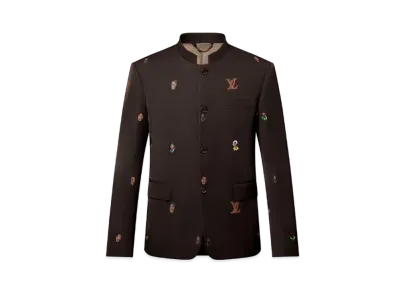 Louis Vuitton Embroidered Tailored Officer Collar Jacket "Brown"