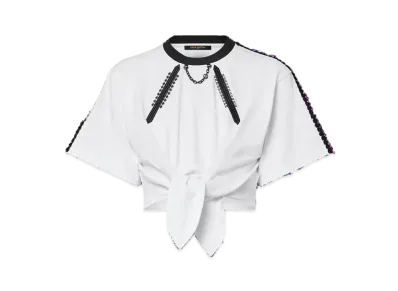 Louis Vuitton Women's Graphic Lace Embroidery Self-Tie T-Shirt "Milk White"