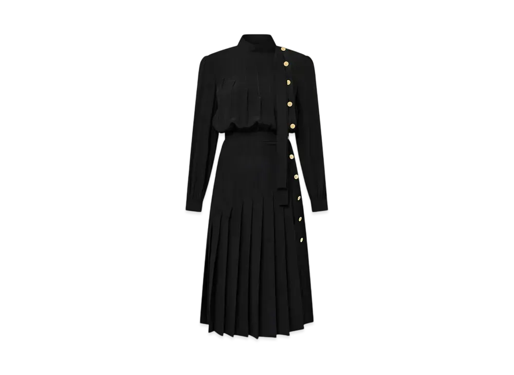 Louis Vuitton Women's Long-Sleeved Pleat Dress "Noir"