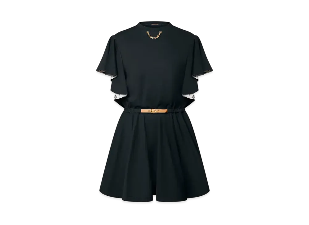 Louis Vuitton Women's Flounce Sleeve Belted Dress "Noir"