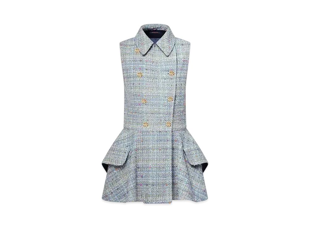 Louis Vuitton Women's Double-Breasted Tweed Mini Dress "Turquoise"