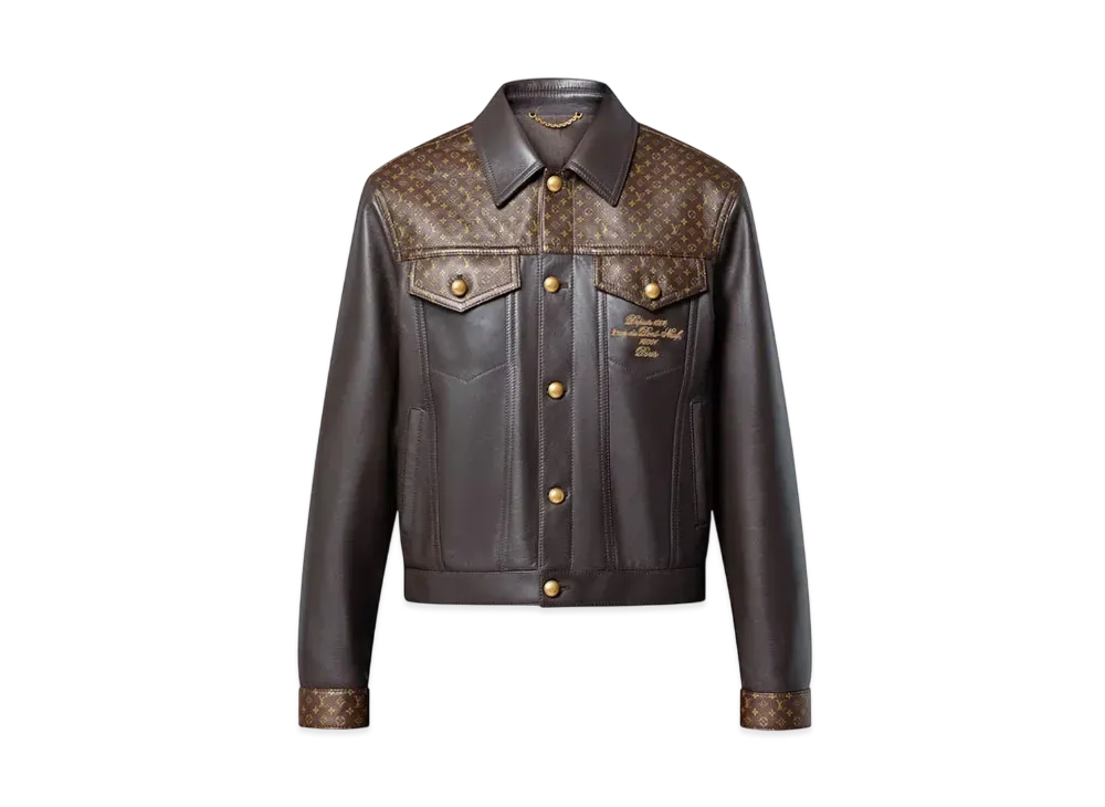 Louis Vuitton Embellished Leather Trucker Jacket "Dark Brown"