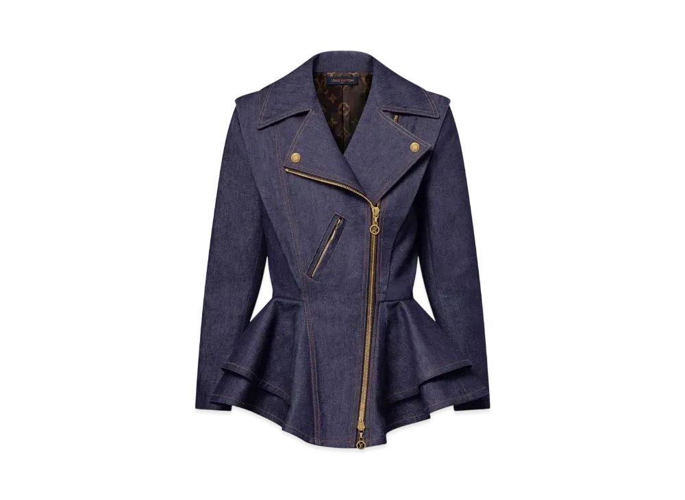 Louis Vuitton Women's Denim Flounce Biker Jacket "Navy"