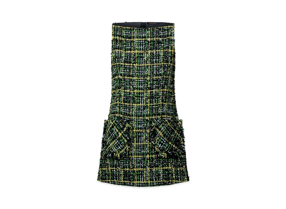 Louis Vuitton Women's Frayed Pocket Tweed Dress "Vert"