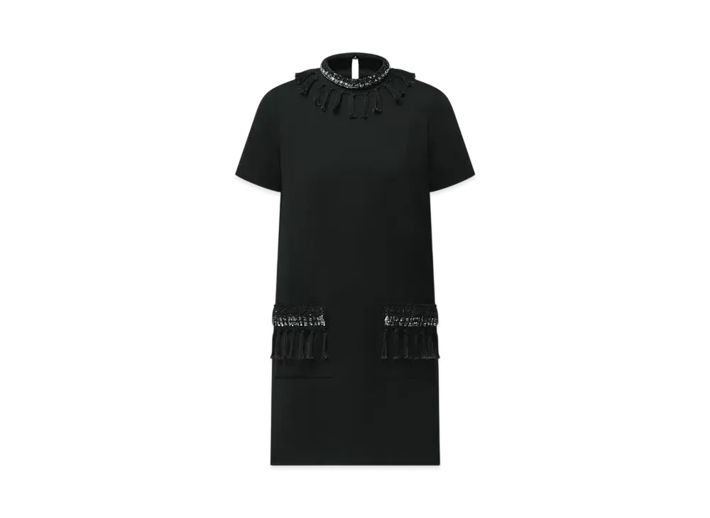 Louis Vuitton Women's Fringe Trim Knit Dress "Noir"