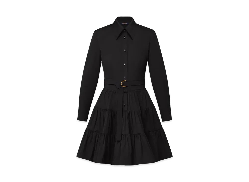 Louis Vuitton Women's Belted Tiered Shirt Dress "Noir"