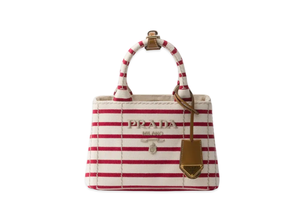 PRADA Striped Cotton Canvas Mini-Bag "Ivory/Red"