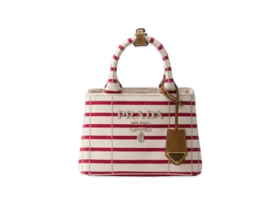 PRADA Striped Cotton Canvas Mini-Bag "Ivory/Red"