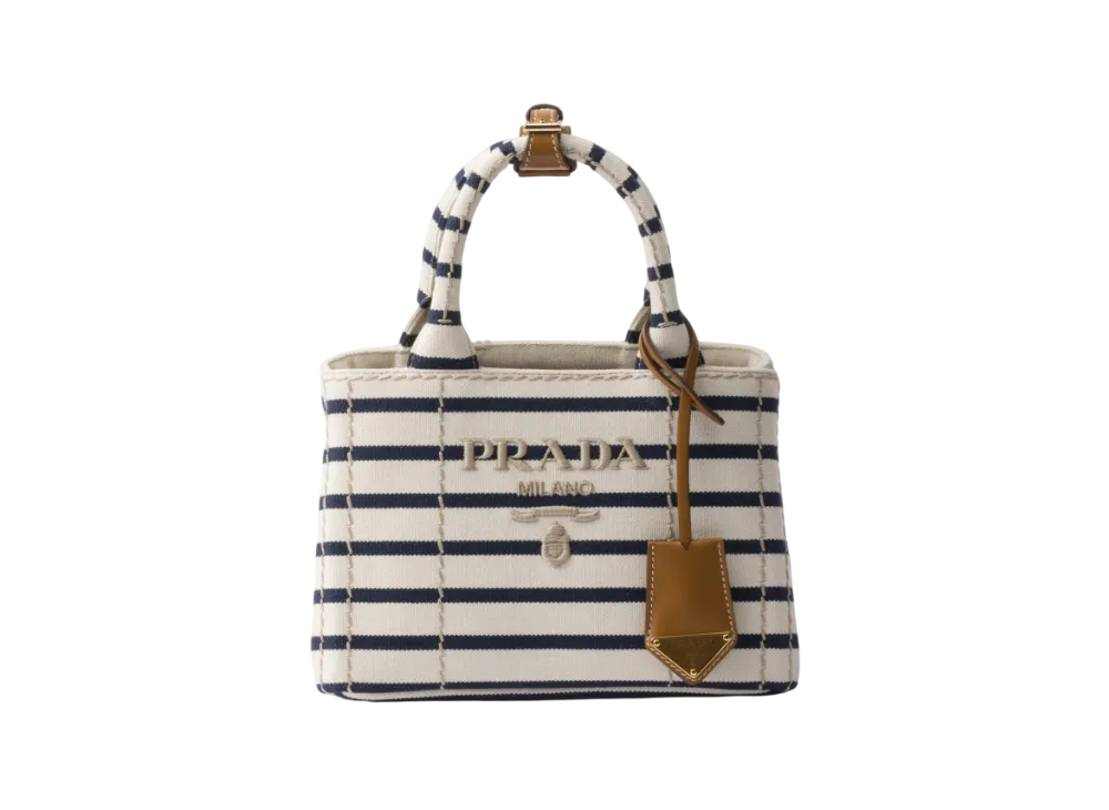 PRADA Striped Cotton Canvas Mini-Bag "Ivory/Blue"