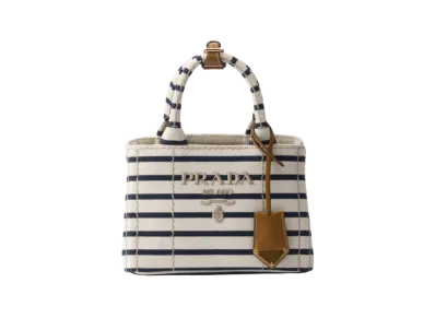 PRADA Striped Cotton Canvas Mini-Bag "Ivory/Blue"