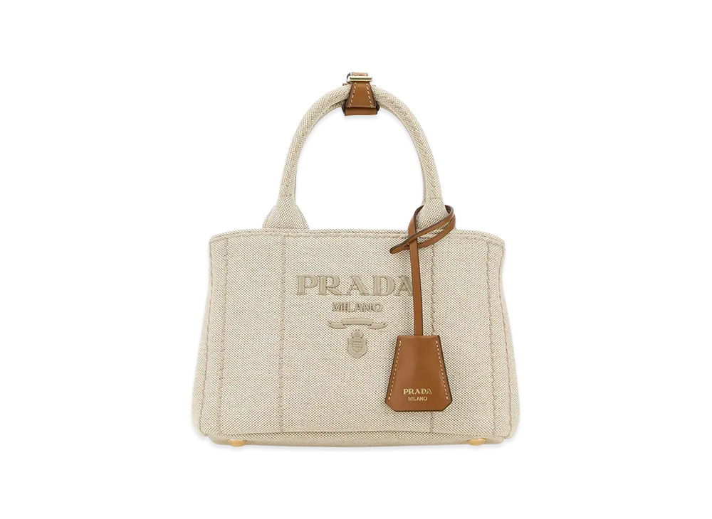 PRADA Wonen's Two-Tone Canvas Mini Jardinière Handbag "Beige/Tan"