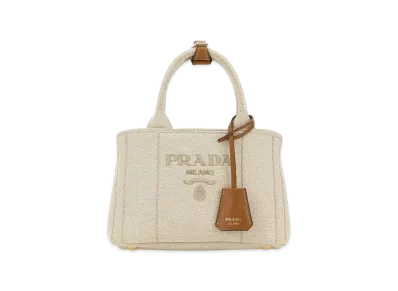 PRADA Wonen's Two-Tone Canvas Mini Jardinière Handbag "Beige/Tan"