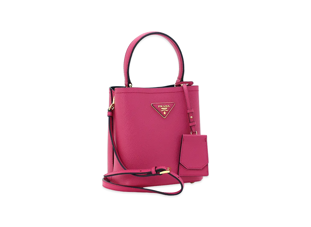 PRADA Women's Panier Saffiano Leather Small Bag "Magenta/Nero"