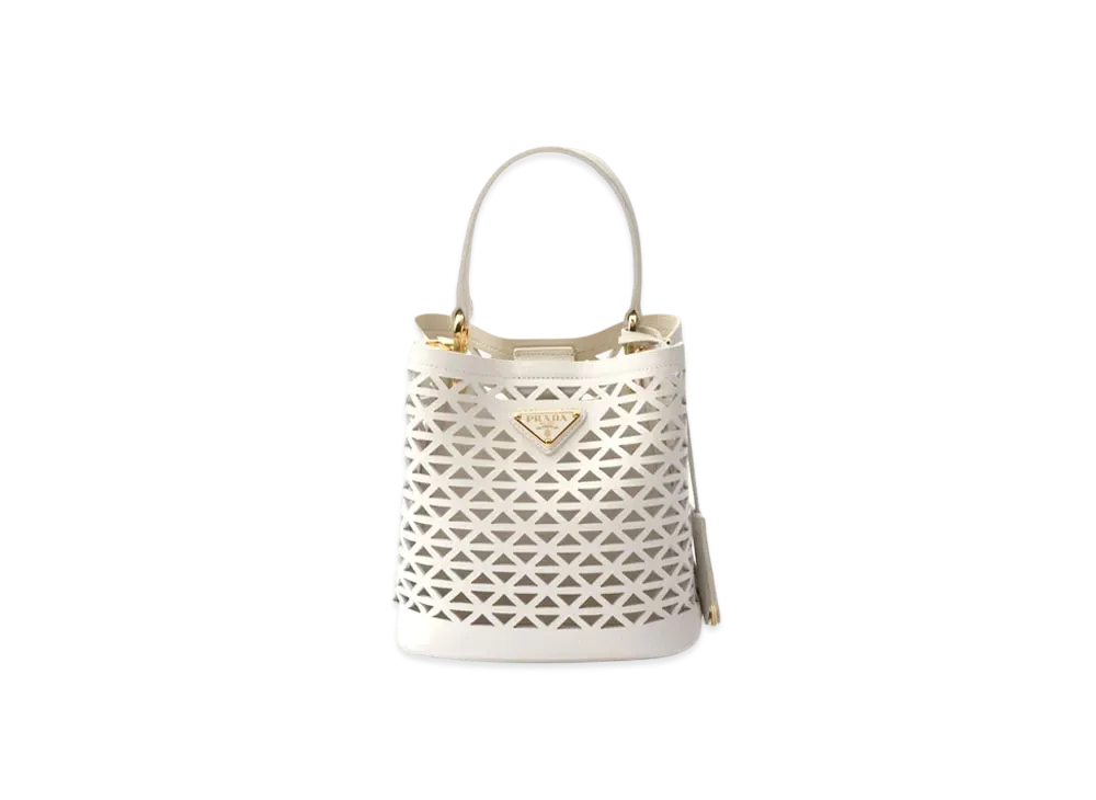 PRADA Panier Leather Mini Bag with Cut-Out Motif "White"