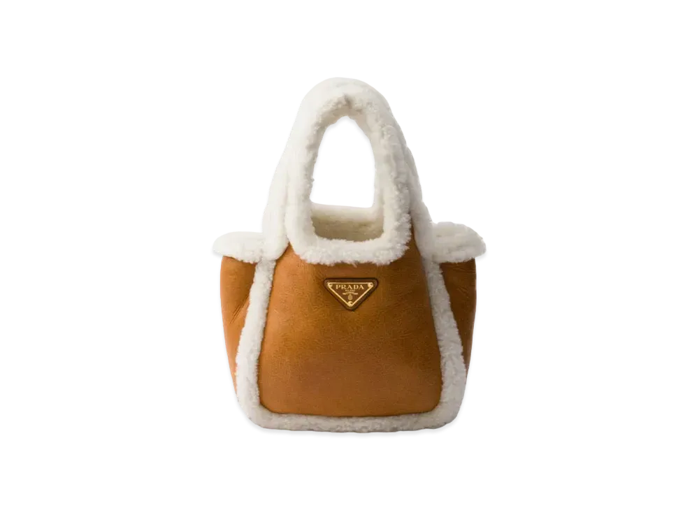PRADA Shearling Mini Handbag "Cognac/Natural"