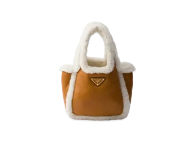 PRADA Shearling Mini Handbag "Cognac/Natural"