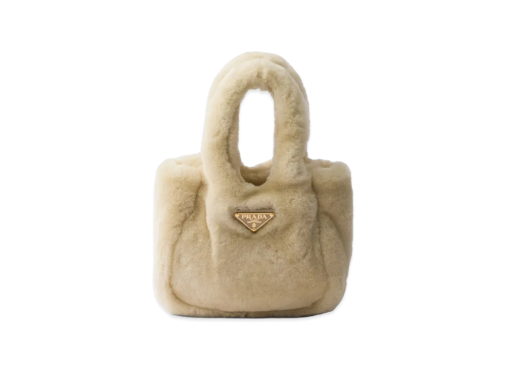 PRADA Shearling Mini Handbag "Ecru Beige"