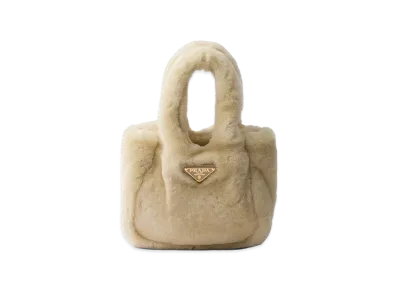PRADA Shearling Mini Handbag "Ecru Beige"