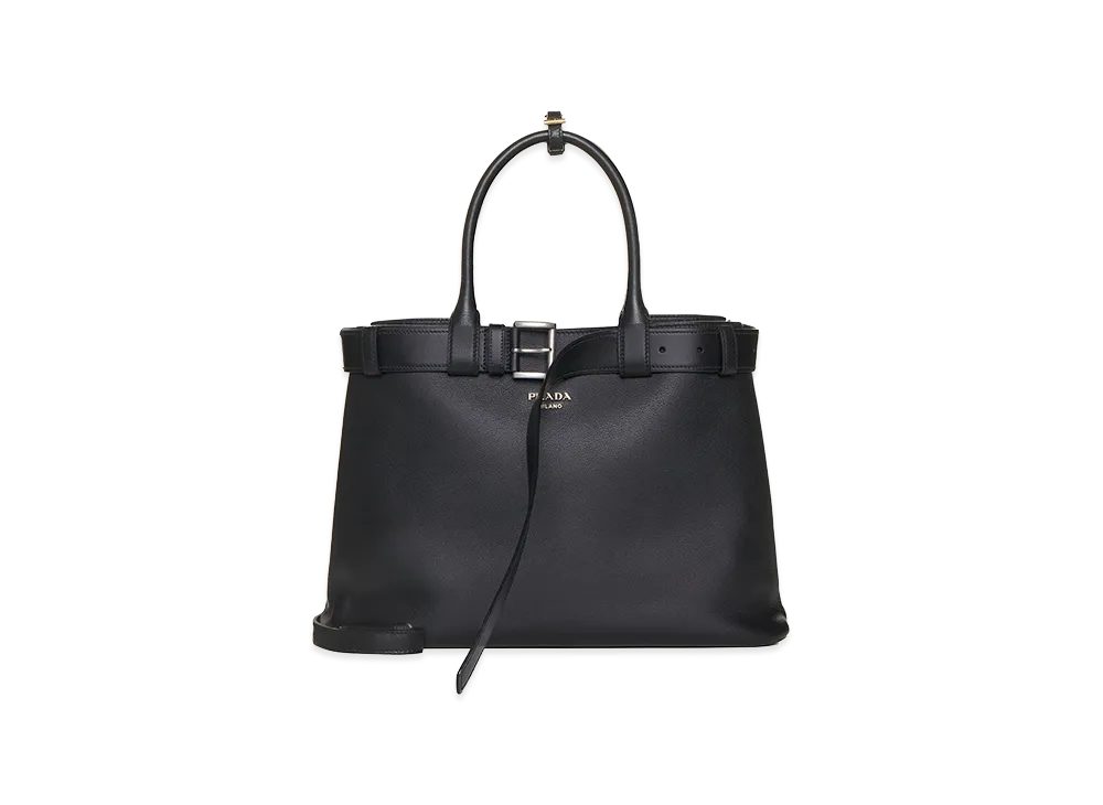 PRADA Women's Leather Buckle Large Handbag "Black"