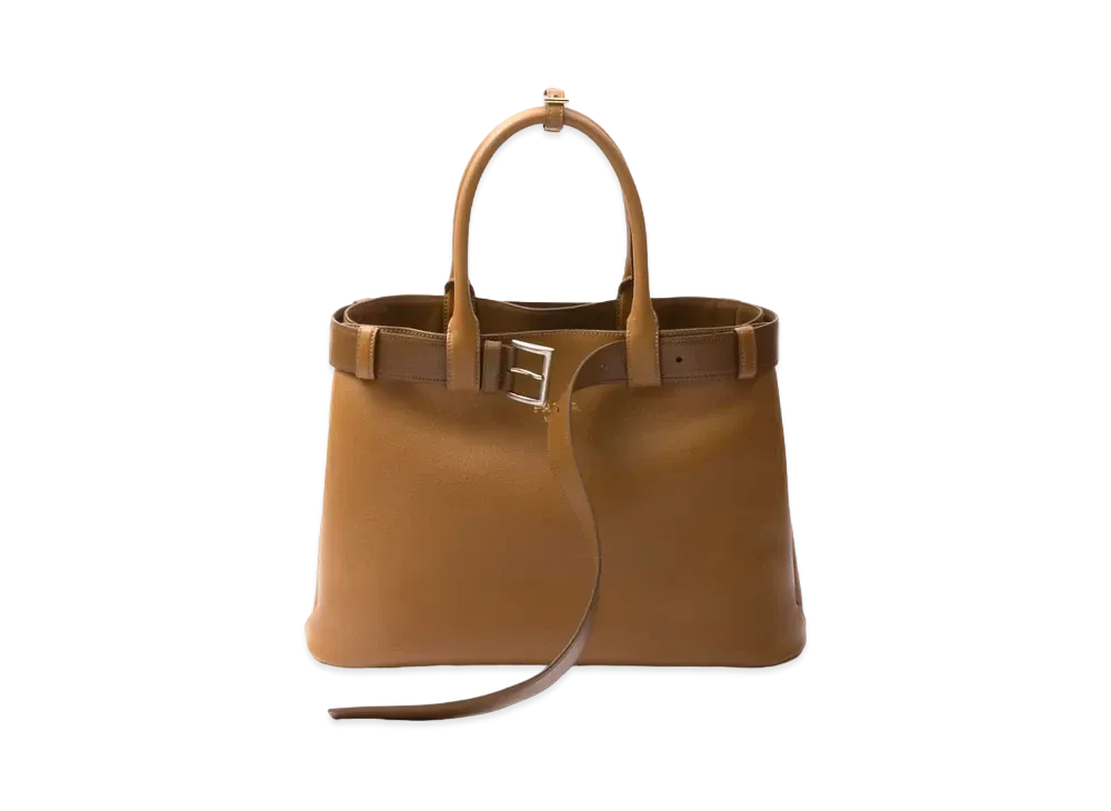 PRADA Buckle Large Leather Handbag with Belt "Caramel"