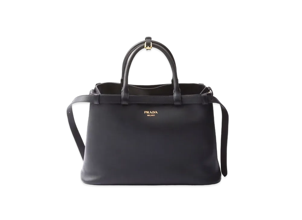 PRADA Buckle Medium Leather Handbag with Double Belt "Black"