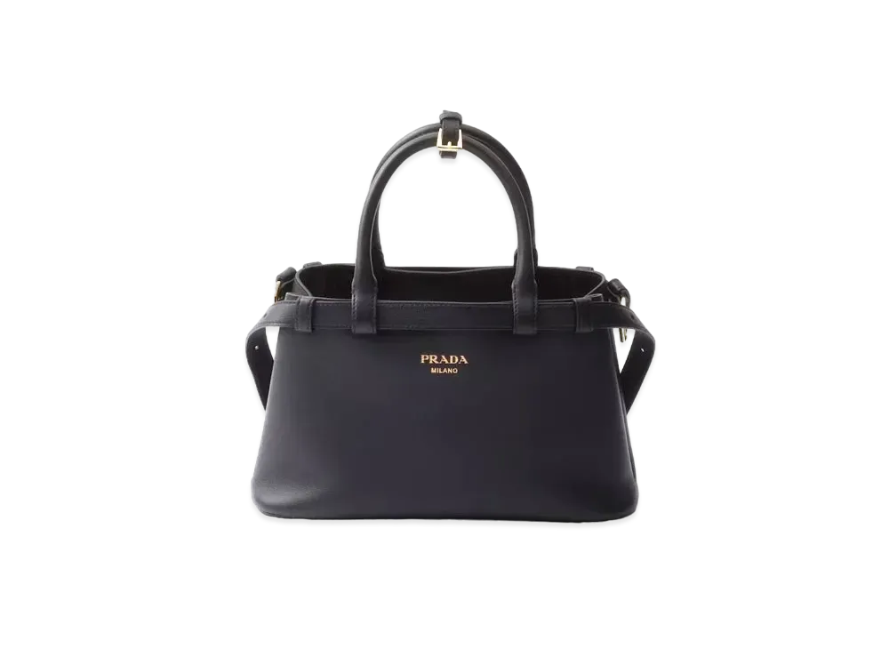 PRADA Buckle Small Leather Handbag with Double Belt "Black"