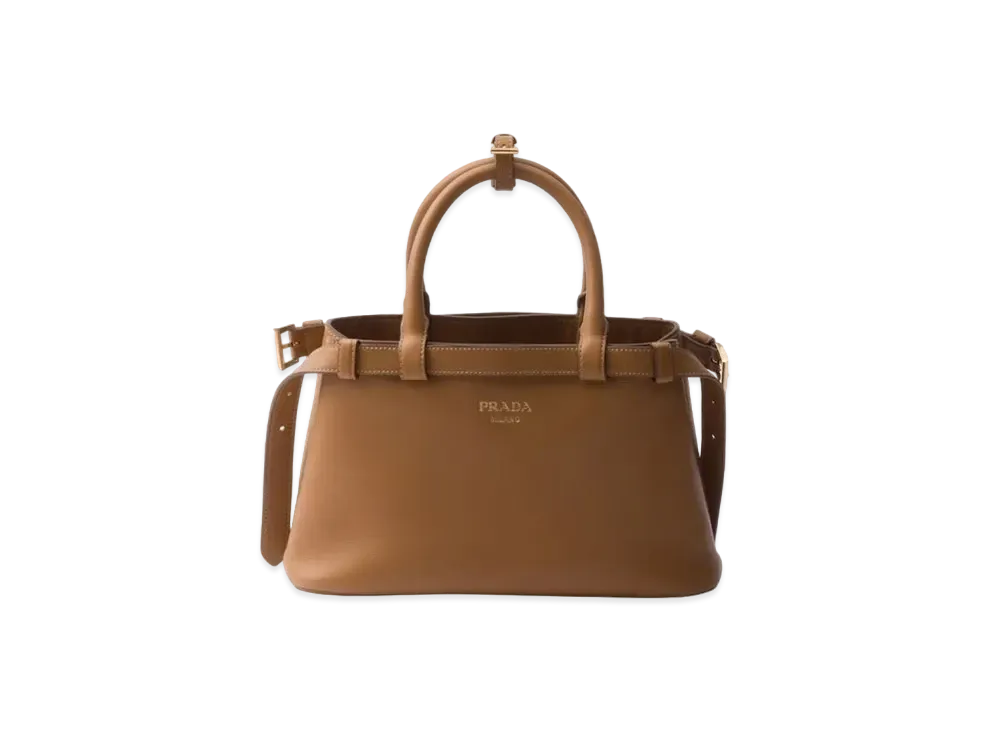 PRADA Buckle Small Leather Handbag with Double Belt "Caramel"