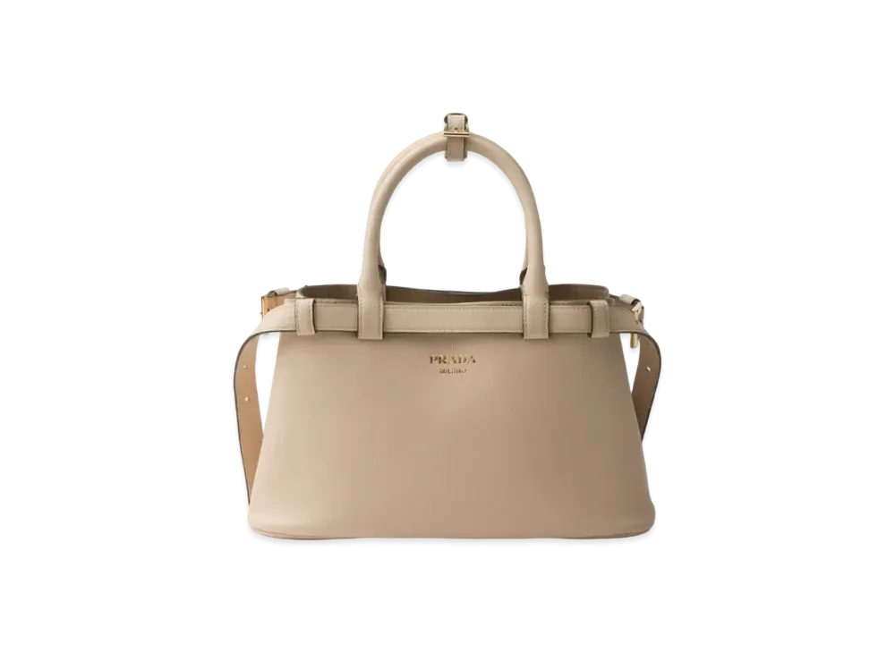 PRADA Buckle Small Leather Handbag with Double Belt "Beige"