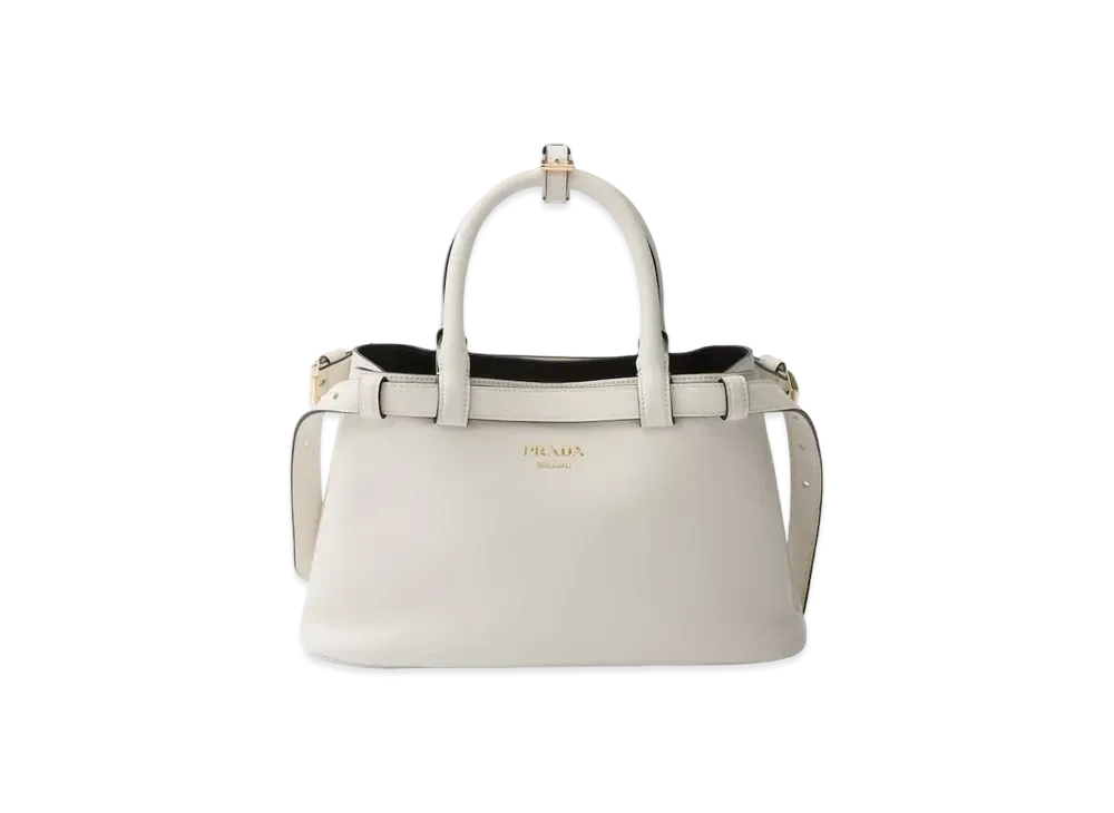 PRADA Buckle Small Leather Handbag with Double Belt "Black/White"