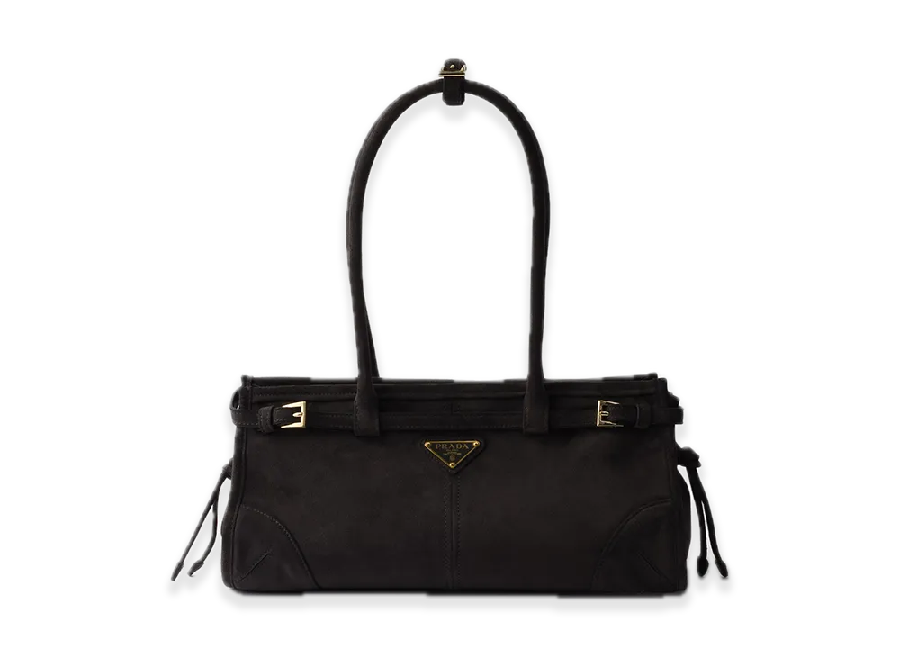PRADA Bonnie Medium Suede Handbag "Dark Gray"