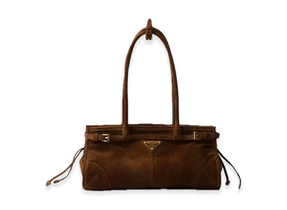PRADA Bonnie Medium Suede Handbag "Dark Brown"