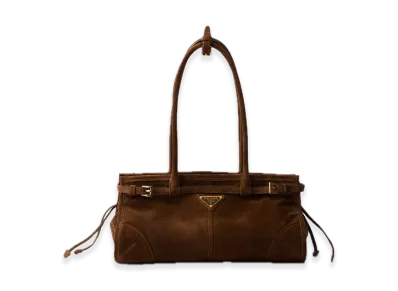 PRADA Bonnie Medium Suede Handbag "Dark Brown"
