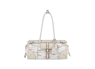 PRADA Wonen's Printed Canvas Medium Bonnie Shoulder Bag "White"