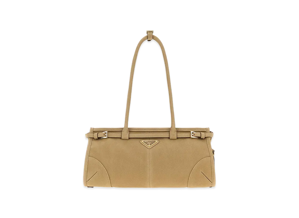 PRADA Wonen's Nabuk Bonnie Shoulder Bag "Beige/Tan"
