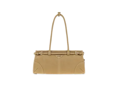 PRADA Wonen's Nabuk Bonnie Shoulder Bag "Beige/Tan"