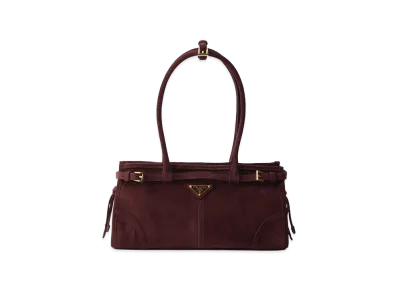 PRADA Bonnie Medium Suede Handbag "Burgundy"