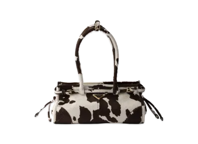 PRADA Bonnie Medium Printed Leather Handbag "White/Dark Brown"