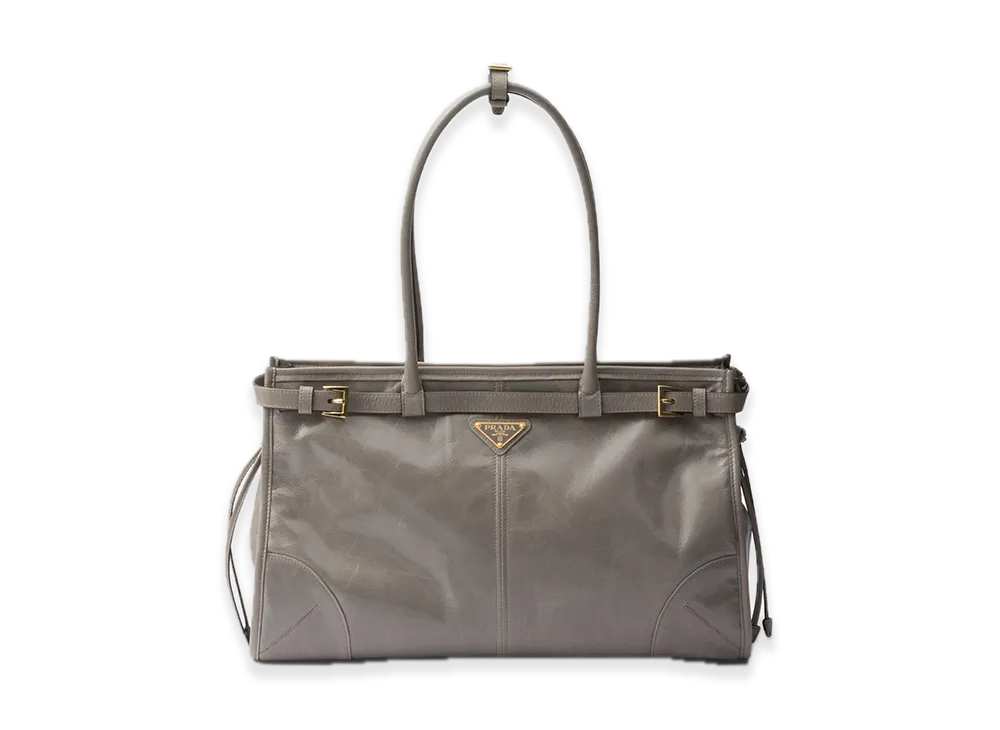 PRADA Bonnie Large Leather Handbag "Pewter"