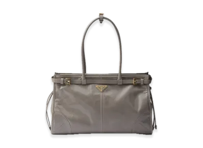 PRADA Bonnie Large Leather Handbag "Pewter"