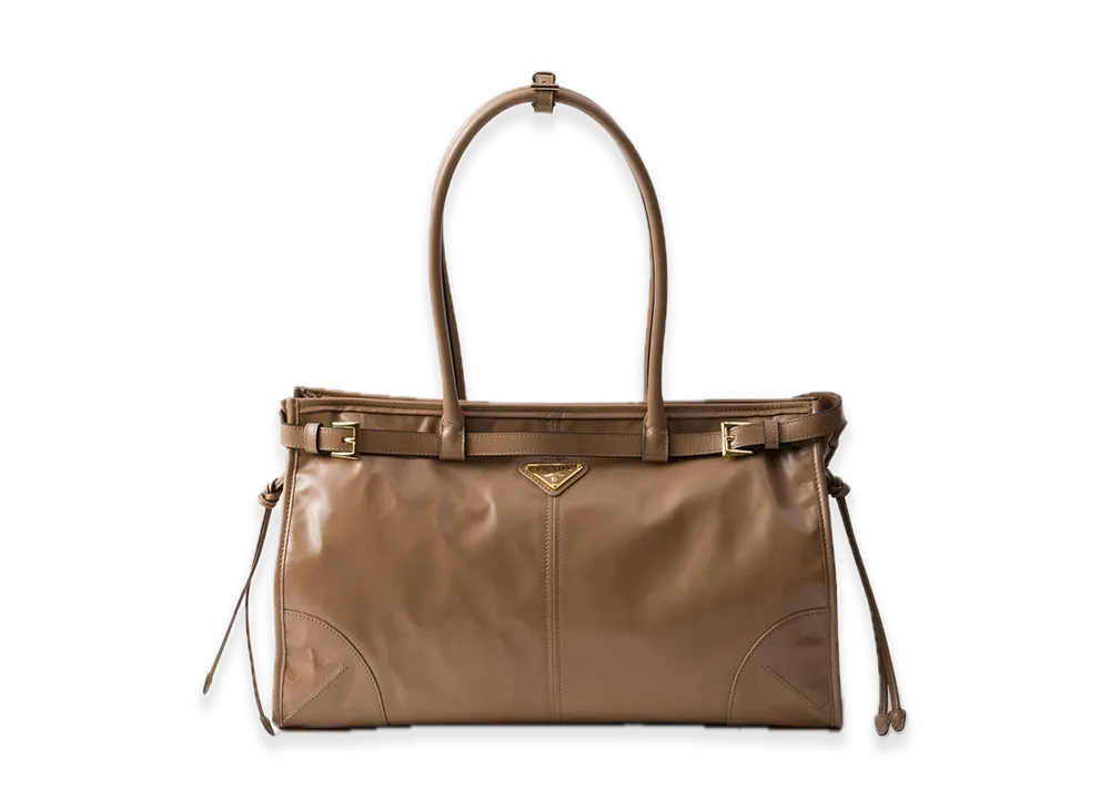 PRADA Bonnie Large Leather Handbag "Cameo Beige"