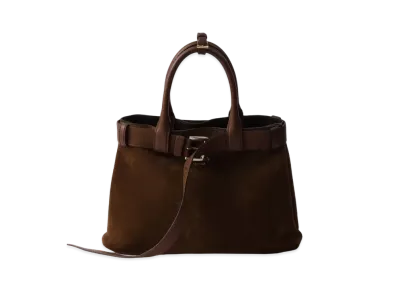 PRADA Medium Buckle Suede Bag with Belt "Dark Brown"