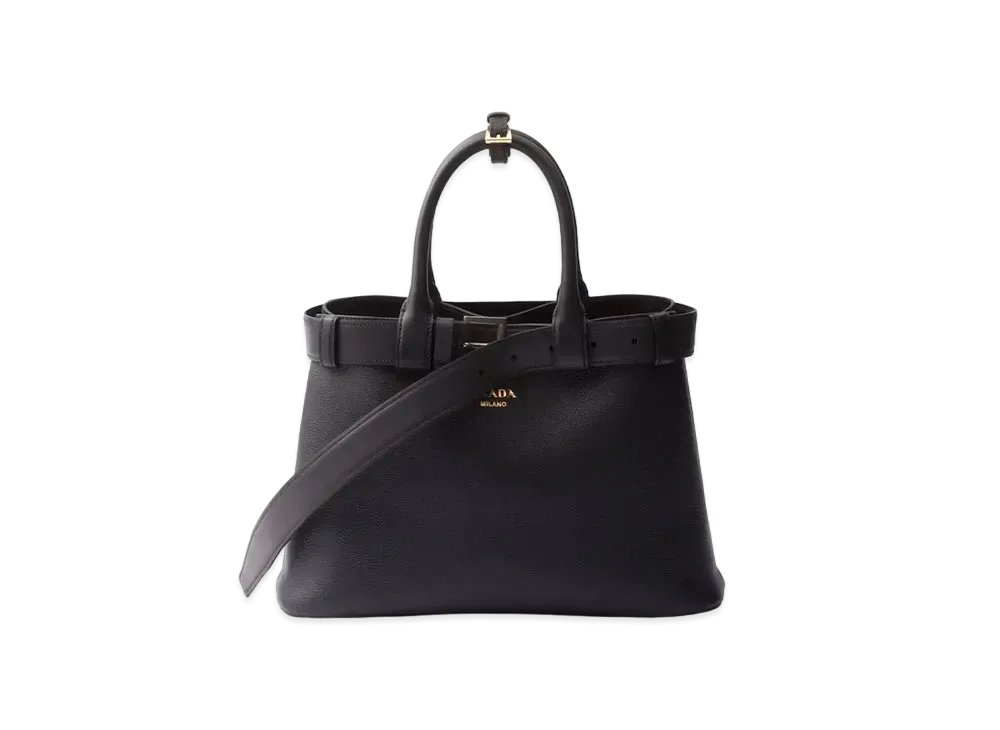 PRADA Buckle Medium Leather Handbag With Belt "Black"