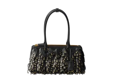 PRADA Galleria Medium Nappa Leather Bag with Fringe and Studs "Black"