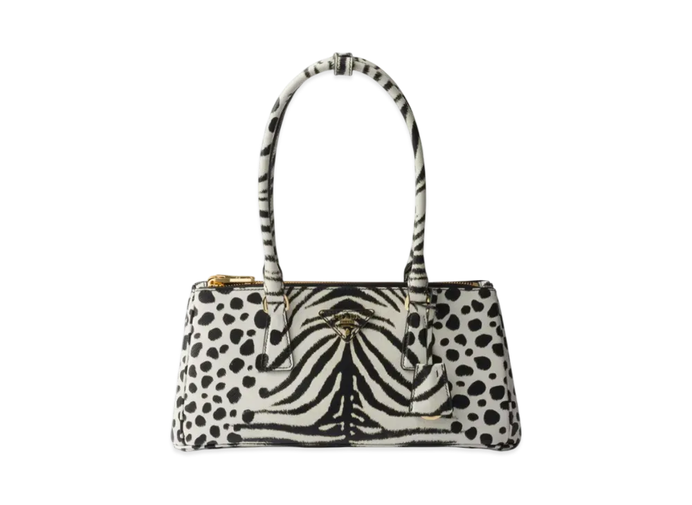 PRADA Galleria Medium Printed Saffiano Leather Bag "White/Black"