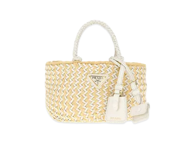 PRADA Women's Two-Tone Leather And Raffia Handbag "Multicoloured"