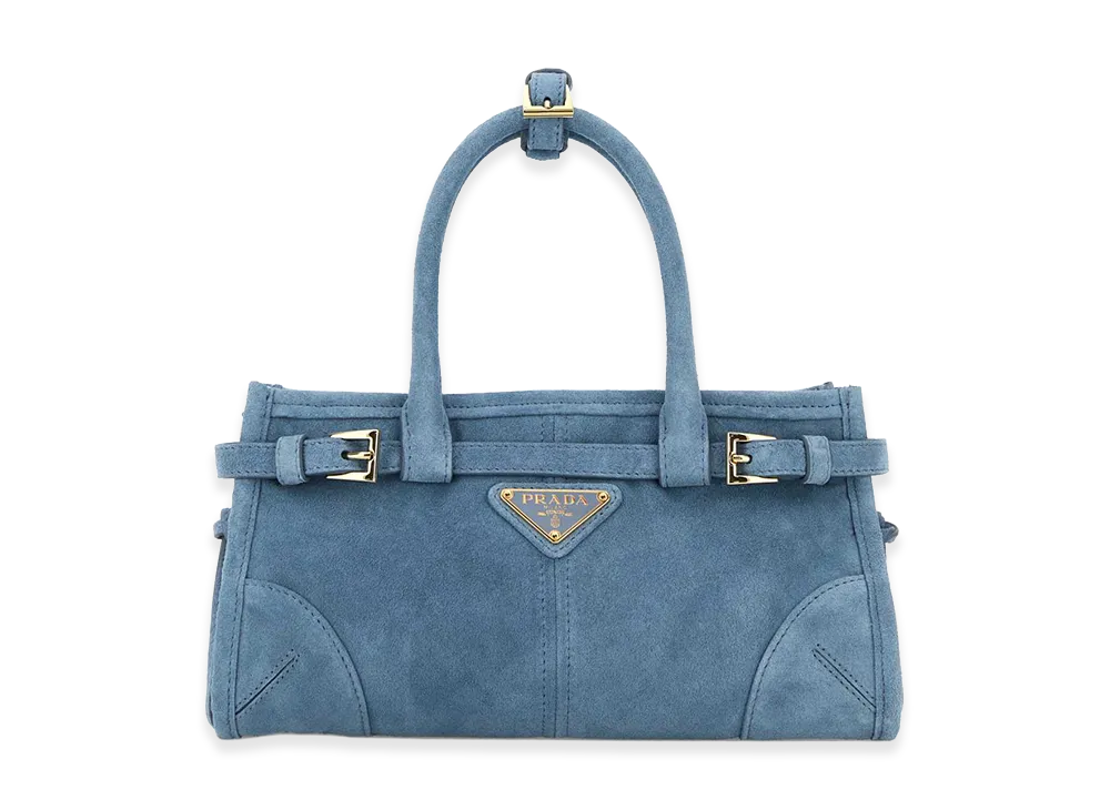 PRADA Women's Suede Mini Bonnie Handbag "Light Blue"