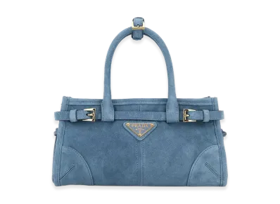 PRADA Women's Suede Mini Bonnie Handbag "Light Blue"