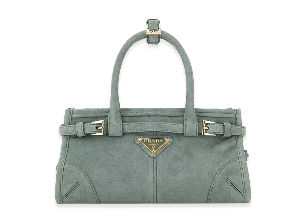PRADA Women's Suede Mini Bonnie Handbag "Sea Green"